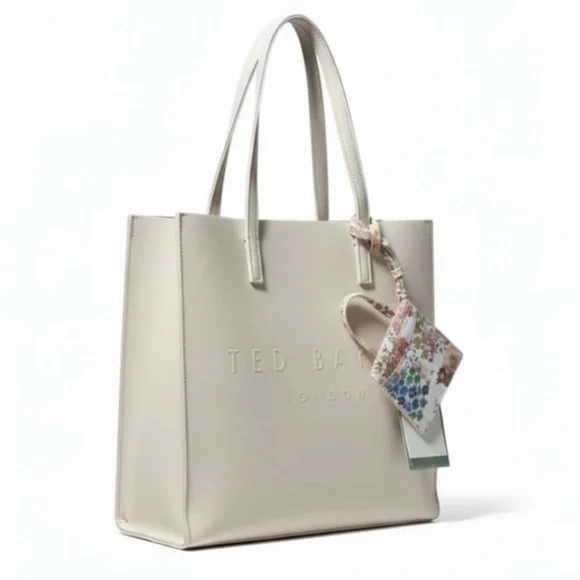 Ted Baker London Soocon Icon Cream Tote with Floral Bag Charm Card Holder - Picture 2 of 12